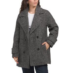 BCBGMAXAZRIA Black/white Double Breasted Short Boyfriend Coat